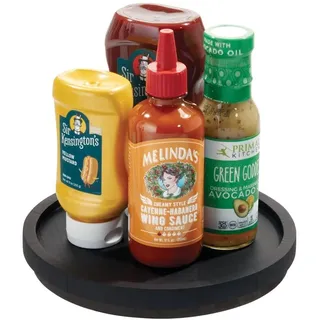 InterDesign The Home Edit, 22,9cm Lazy Susan Drehteller mit erhöhtem Rand, Schwarzes Paulownia Holz