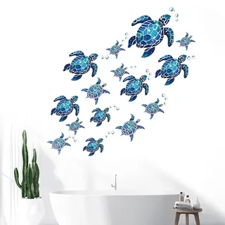 15 Stück wandtattoo badezimmer fliesenaufkleber Meeresschildkröten-Vinyl-Wandaufkleber,blaue Unterwasserschildkröte unter dem Meer,wasserdichte Schildkrötenblasen-Aufkleber Badezimmer,Schlafzimmer