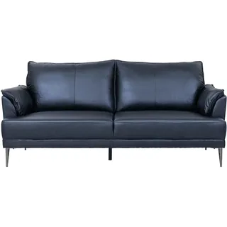 Soul Schwarz 3-Sitzer Sofa Ledersofa – Edles Design mit Echtleder, Hoher Komfort mit Schaumstoff & Taschenfederpolsterung, Schwarze Metallbeine, 195 x 90 x 88 cm, Sitzhöhe 45 cm