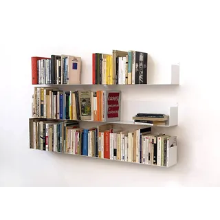TEEbooks – 6 Schwebende Bücher Wandregal 60 cm | Unsichtbares Regal aus Stahl Weiss | Minimalistisches Wand Bücherregal | Made in Italy | Einfache Wandmontage
