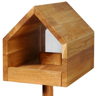 LUXUS-VOGELHAUS 46601e Vogelfutterhaus "Bauhaus III" - Futterhaus aus Massivholz - Futterstation inklusive Ständer - Wildvogelfutterplatz Eiche - 20,5 x 28 x 179 cm - Natur