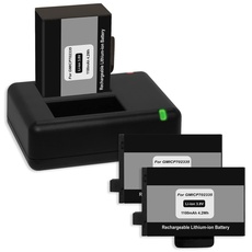 3 Akkus + Dual-Ladegerät (USB) für Garmin Virb 360 Actioncam [1100 mAh / 3.8V / Li-Ion] - inkl. Micro-USB-Kabel