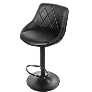 Barhocker Küchenhocker mit Rückenlehne, Fußstütze, höhenverstellbar, 360°-Drehstuhl, Tresenhocker Barstuhl schwarzes Kunstleder und schwarzes Gestell - Schwarz