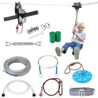 Vevor Zipline Seilrutsche, Seilbahn Kit für Kinder, Zip Line Kit mit Federbremssystem, Seilbahn für Garten, Außenbereich, 30,48M
