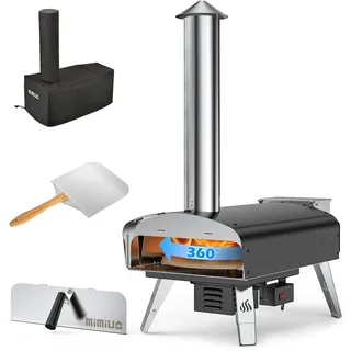 Mimiuo Outdoor Pizzaofen, Pelletofen für den Garten mit automatischem Drehsystem, Holzofen mit Pizzastein und Pizzaschale für den Garten & Outdoor, Pellets, Hackschnitzel(Globales Patent)