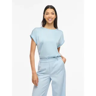 Kurzarmshirt VILA "VIELLETTE S/S SATIN TOP - NOOS", Damen, Gr. 40, nantucket breeze, Satin, Obermaterial: 100% Polyester, unifarben, regular fit normal, Rundhals, mit Umschlag, Shirts Kurzarmshirt, Kunstfaser, regular fit