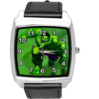TAPORT Quadratisches Zifferblatt, schwarzes Leder, für grüne Monster-Fans, Schwarz , Riemen