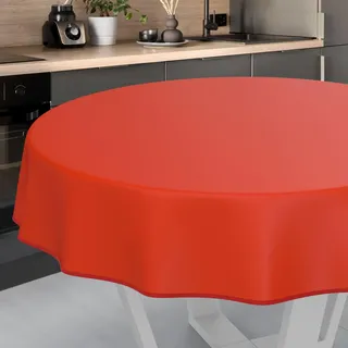 Wachstuch-Tischdecke Tischdecke abwaschbar Wachstuch Garten-Tischdecke Outdoor Indoor Rund 140cm mit Saum Rot