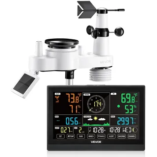 Vevor 7-in-1-Wetterstation Funk, 7,5-Zoll-Display, solarbetriebener Außensensor, Regenmesser, für Wettervorhersage, Temperatur, Luftfeuchtigkeitsmesser, Windgeschwindigkeit & -richtung (kein WLAN)