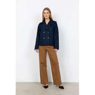 Kurzjacke SOYACONCEPT "SC-AMANDA 1", Damen, Gr. XXL, blau (navy), Web, Obermaterial: 56% Baumwolle, 44% Polyester, unifarben, regular fit normal, V-Ausschnitt, Jacken Kurzjacke, aus Baumwollmischung, Regular Fit, mit zweireihigem Knopfverschluss