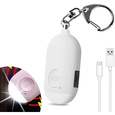Shackcom Taschenalarm 130dB Persönlicher Alarm USB Wiederaufladbar Taschenalarm mit LED-Beleuchtung Funktion Wasserdicht Selbstverteidigung Sirene für Frauen,Kinder,Senioren-Weiß