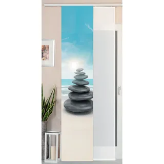 Gardinenbox 2er Set Schiebegardine Flächenvorhang Wildseide Optik und Voile Paneel, 245x45, Steine Meer, 80400