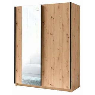 Feldmann-Wohnen Schwebetürenschrank Gozo Artisan Eiche / Spiegel 180 / 62 / 198cm , Braun, Schwarz , Glas , 4 Fächer , Rechteckig , 180x198x62 cm , Schlafzimmer, Kleiderschränke, Schwebetürenschränke