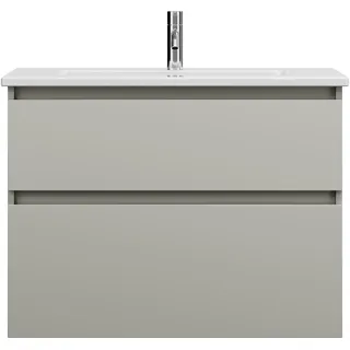burgbad Lin20  Keramik-Waschtisch inklusive Waschtischunterschrank, 2 Auszüge, 830x415x622mm, SGHD083F5352C0001, Farbe: Bastalgrau Matt mit Laserkante