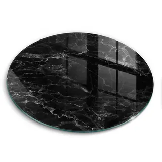 Wallfluent Glasplatte Ø 30 cm Eleganter Marmor , Schwarz Hochglanz , Glas , Rund , 30x30 cm , Küchenzubehör, Schneidebretter