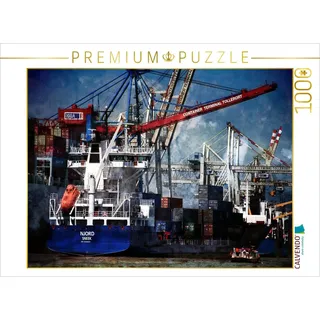 CALVENDO Puzzle Hamburg Containerhafen 1000 Teile Puzzle quer | Lege-Größe cm Foto-Puzzle für glückliche Stunden