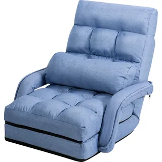 COSTWAY Klappsofa verstellbar, Bodenstuhlsofa mit Armlehnen und Kissen, Blau - Blau