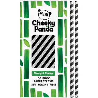 The Cheeky Panda Bambus Strohhalme Papier Mit Schwarzen Streifen | 250 x Cocktail Strohhalme | Stark und Langlebig