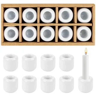 Mini Kerzenhalter mit 1.8cm Bohrung, Keramik Kerzenständer Stabkerzen, 10 Stück Kerzenhalter Stabkerze, Weiß Stabkerzenhalter aus Keramik für Altarzeremonien, Kerzenbeleuchtung Innendekoration (Weiß)