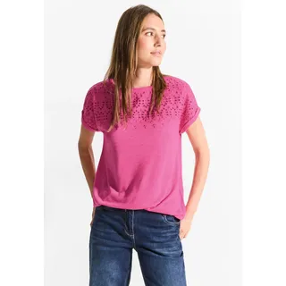 Cecil Kurzarmshirt mit Lochstickerei, pink