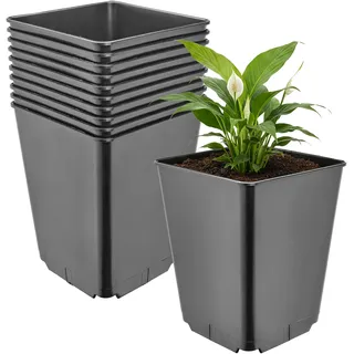 Garronda Pflanztopf Kunststoff hoch 16 x 16 x 20 cm (3,5L) 10er Set eckig mit Drainagelöchern Blumentopf PP Pflanzgefäß für Garten Gewächshaus Balkon Anzucht Innen Außenbereich Schwarz GD-0201