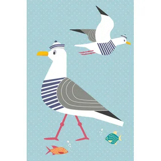 queence Acrylglasbild »Möwen und Fische«, Wassertiere-Strand-Strandbilder-Comic-Vögel, Fine Art-Print in Galeriequalität, bunt
