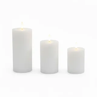 Relaxdays LED Kerzen, 3er Set, 3 Größen, flackernde Flamme, Echtwachs, mit Rillen, flammenlose Elektrokerzen, weiß