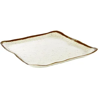 APS 84517 Teller STONE ART, 33 x 32,5 cm, Höhe 3 cm, Melamin, creme/weiß