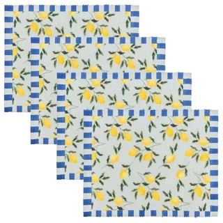 furn. Lemons Tischsets – Waschbare Gestreifte Mediterrane Früchte Satz Von 4 Schnelltrocknende Platzsets (Blau – 46x36cm)