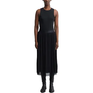 Faltenrock COMMA, Damen, Gr. 46, schwarz, Web, Obermaterial: 100% Polyester. Futter: 100% Viskose, unifarben, bequem 3/4-Länge, Röcke Faltenrock, Sommerrock mit elastichem Bund