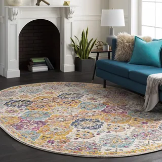 Livabliss Sicily Vintage groß - Wohnzimmer 200x275 cm, Esszimmer, Schlafzimmer, Orientalischer e Boho Style - Carpet Living Room, Bunter Muster, Senfgelb, Orange, Weinrot, Blau
