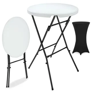 Stehtisch Weiß mit Husse Schwarz Ø72cm klappbar 110cm Höhe