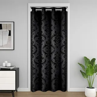 Homemissing Schwarz Damask Muster Türvorhang 86x203cm Kinder Vintage Floral Vorhang für Jungen Mädchen Antique Viktorianisch Barock Türvorhang für Innentür Raumteiler Barockstil Vorhang