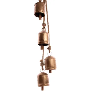 4 Große Rustikale Kuhglocken am Seil – Weihnachtsglocken in Antikgold für Kamin, Veranda oder Garten – Traditionelle Festdekoration – Für drinnen und draußen