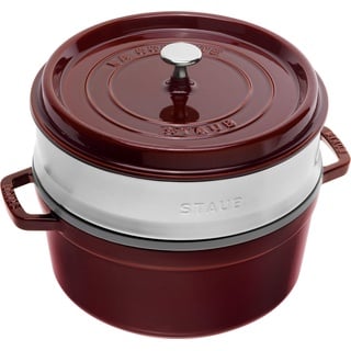 Staub Cocotte 26 cm rund grenadine-rot mit Dämpfeinsatz