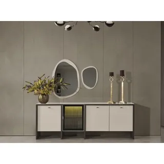 Kommode mit Spiegel Modernes Tische Sideboards Esszimmer Board Kommoden Beige - Beige
