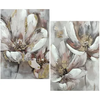 DRW Leinwandbild mit Blumen, handbemalt, weiß, 70 x 3 x 100 cm, Medidas: 70x3x100cm