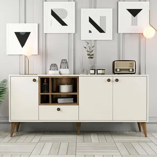 Dmora - Kommode Merope, Wohnzimmerbuffet, Wohnzimmer-Sideboard, Moderne Küchen-Speisekammer, 180x35 h81 cm, Creme