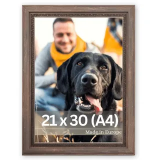 Victor Bilderrahmen Boho Braun in 21x30 cm (A4) - Leiste: 30x16mm - Fotorahmen Vintage Deko Rustikal - Bilderrahmen Braun 20x30 - Landhaus