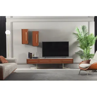 Orangene Wohnwand Edelstahl Wohnwände Wohnzimmer Möbel tv Media Wand - Silber