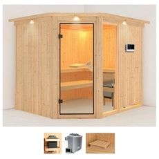 Bild Sauna »Frigga 3«, (Set), 9-kW-Ofen mit externer Steuerung beige