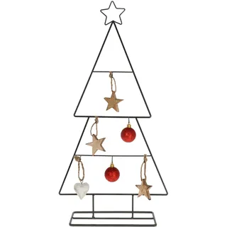Tannenbaum Aufsteller schwarz mit 6 Haken zum Dekorieren - 56 cm - Metall Ständer für Zierschmuck mit Stern Spitze - Weihnachten Advent Deko Tanne für Baumschmuck