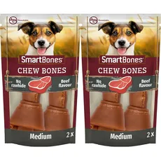 SmartBones Kauknochen Medium - Kausnack mit Rindfleisch Geschmack für mittelgroße Hunde, Knochen mit weicher Textur, ohne Rohhaut, 2 Stück (Packung mit 2)