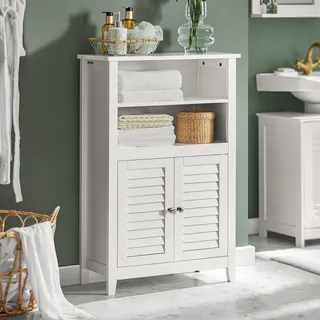 SoBuy Badschrank Badkommode mit Ablagen und Türen Kommode fürs Bad Sideboard Flurschrank Weiß BZR13-W