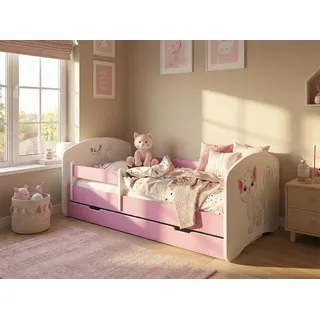 Happy Babies Kinderbett - Mit Matratze & Schublade und Rausfallschutz, 80x160, Mädchen Kinderbetten & Jugendbett Jungen Kids Bed - Rosa
