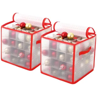 Fulasofia Aufbewahrungsbox für Weihnachtskugeln, 2er Set, Weihnachtskugeln Aufbewahrung, insgesamt 128 Fächer je 8CM / 10CM, Einstellbare Größe (Rot)