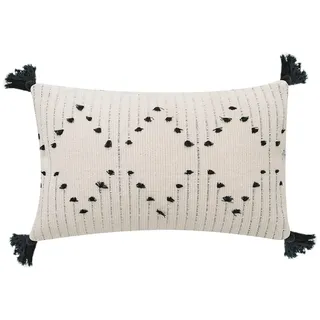 MOCOFO Lendenkissenbezug 30x50 cm, Baumwollmischgewebe mit Wellenmuster, Handgewebt mit Schwarzem Garn, Schwarze Quasten, Ethno-Stil, Dekoration für Sofa, Schlafzimmer, Café