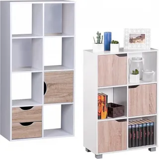 FineBuy Bücherregal Standregal freistehend Regal Sonoma Tür Schub Weiß Holz Weiß mit Türen Eiche Ablagefächer Größe wählbar