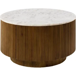 MASSIVMOEBEL24.DE Couchtisch rund Mango 80x80x45 braun lackiert / Marmor weiß BARCELONA #220 - Braun, Weiß