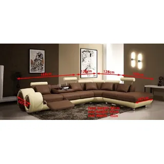 Wohnlandschaft Ecksofa L Form Polster Couch Leder - Braun, Beige